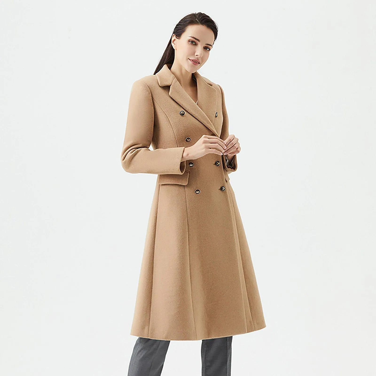 Dolores  Fit & Flare Double Breasted Wool Blend Coat