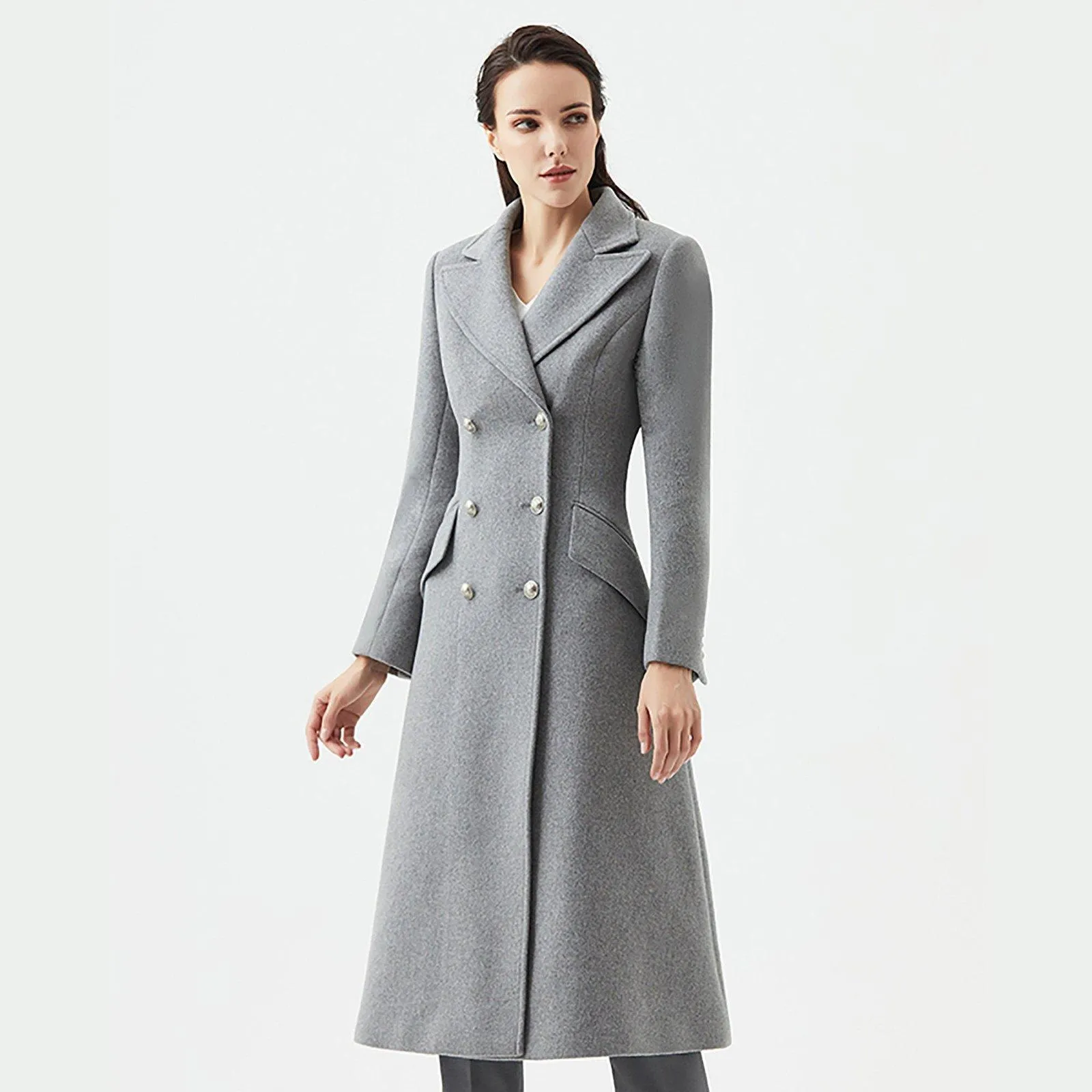 Dolores  Fit & Flare Double Breasted Wool Blend Coat