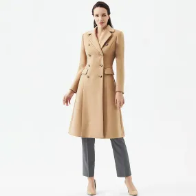 Dolores  Fit & Flare Double Breasted Wool Blend Coat