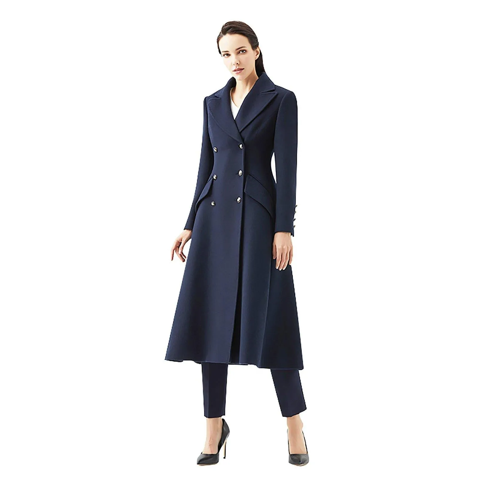 Dolores  Fit & Flare Double Breasted Wool Blend Coat