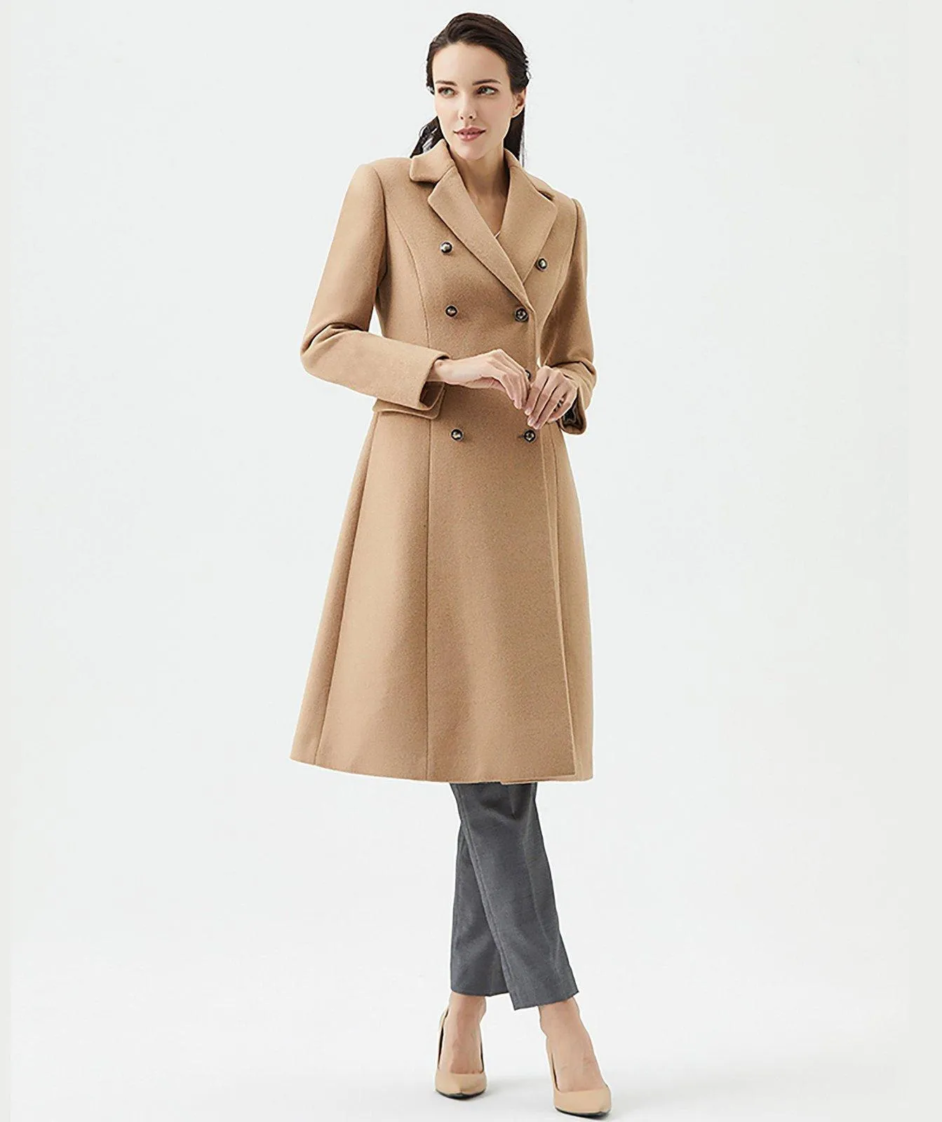 Dolores  Fit & Flare Double Breasted Wool Blend Coat