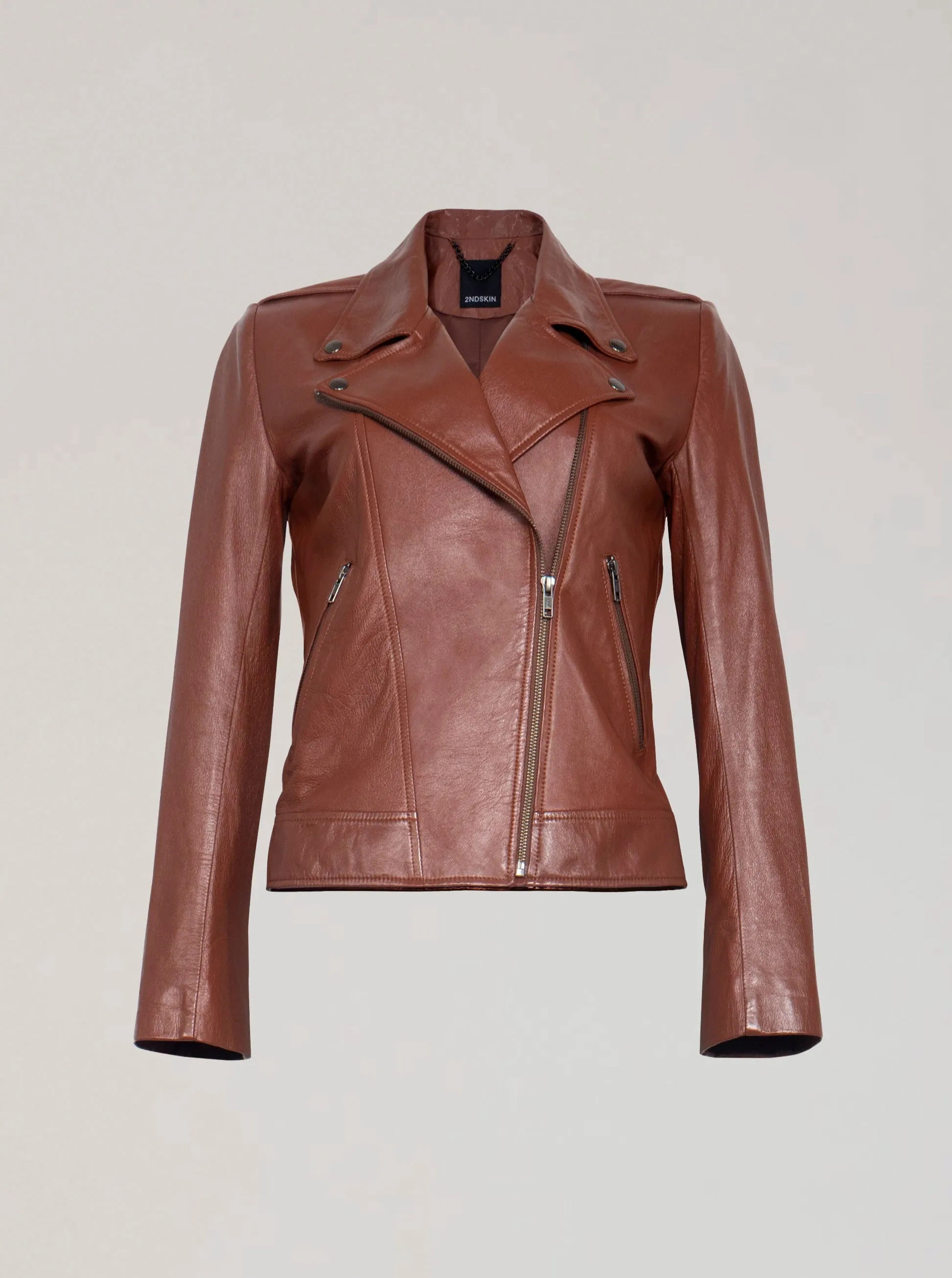 FINLEY LEATHER BIKER JACKET - WHISKEY