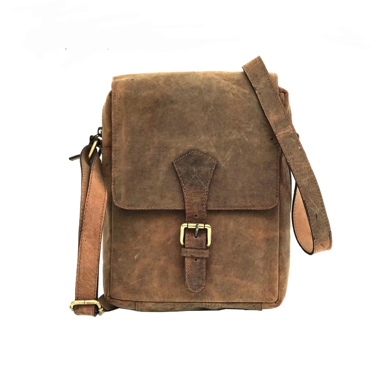 Full-grain Buffalo Leather Sling Messenger Bag - Sandstone Brown