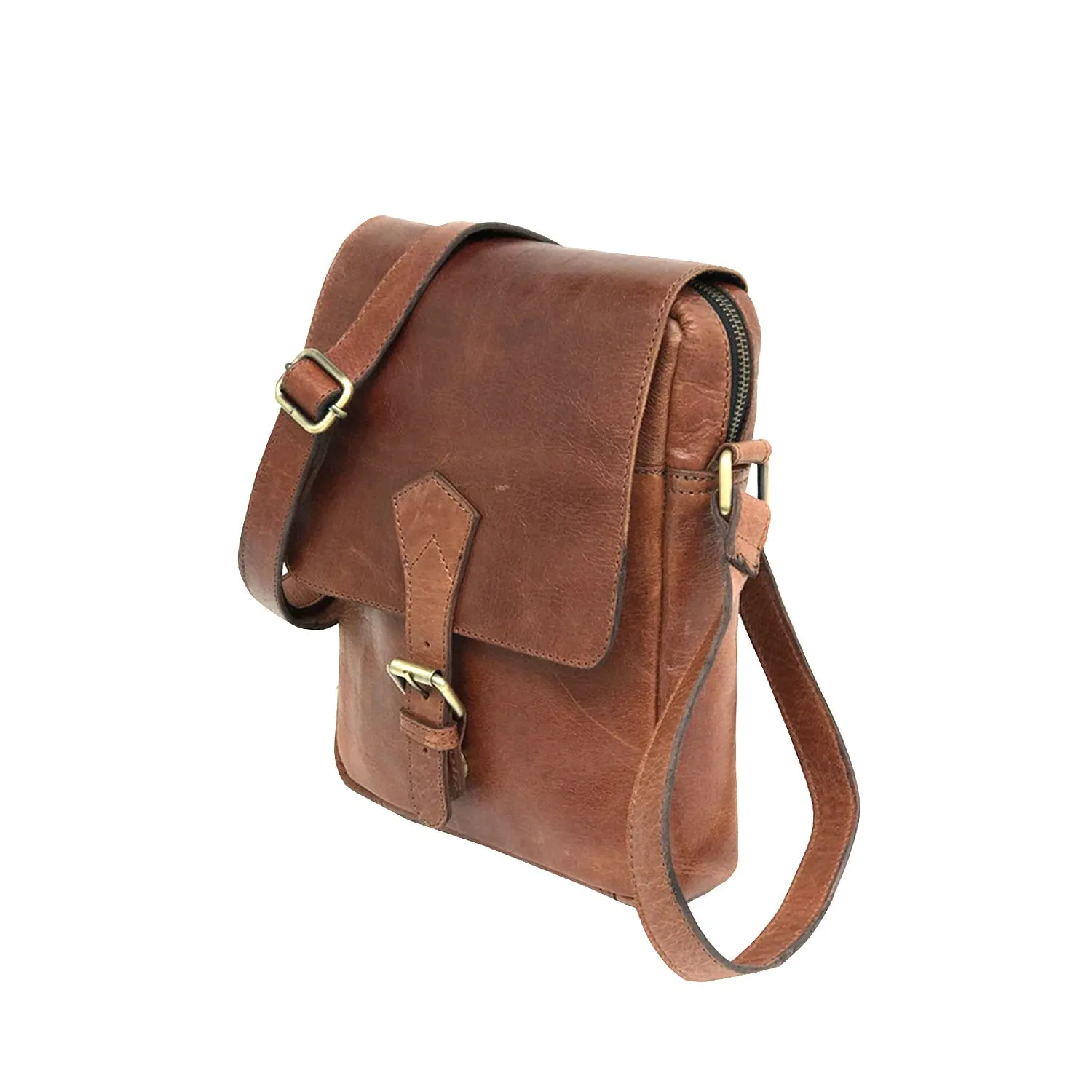 Full-grain Buffalo Leather Sling Messenger Bag - Sandstone Brown