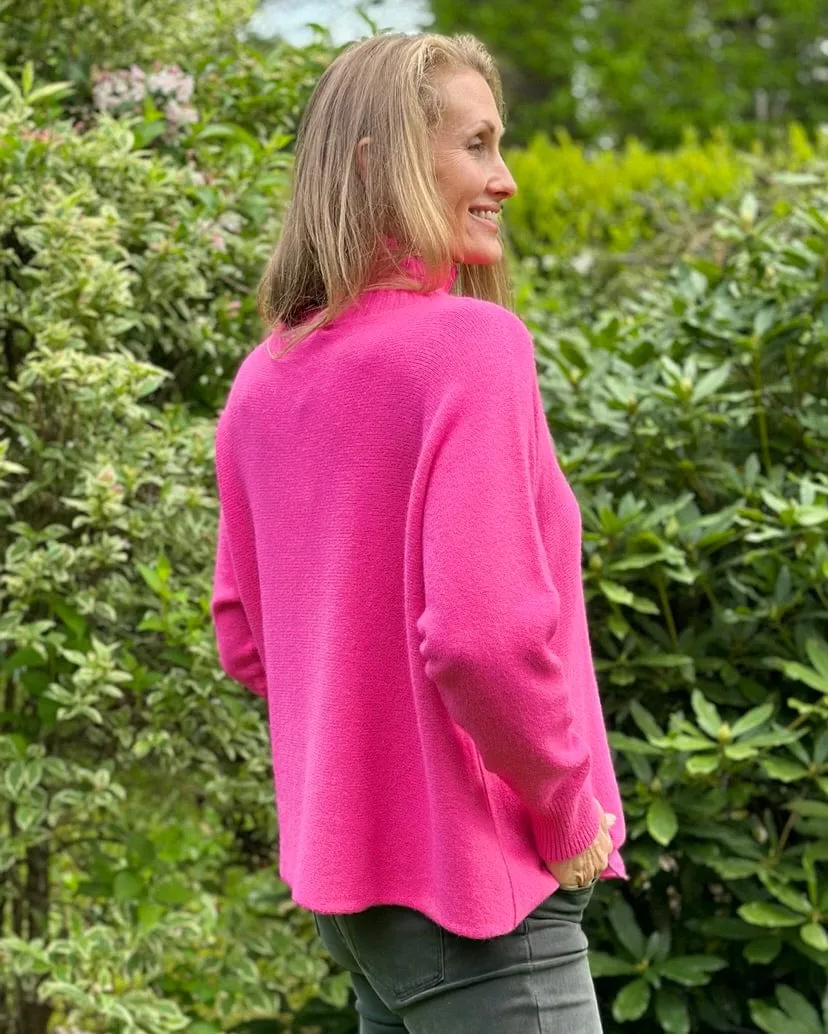 Funnel Neck Soft Knit Long Sleeve Jumper - Fuchsia