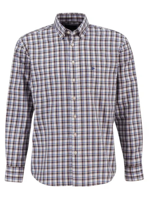 FYNCH HATTON Camel Check Shirt/Walnut - AW23 SALE