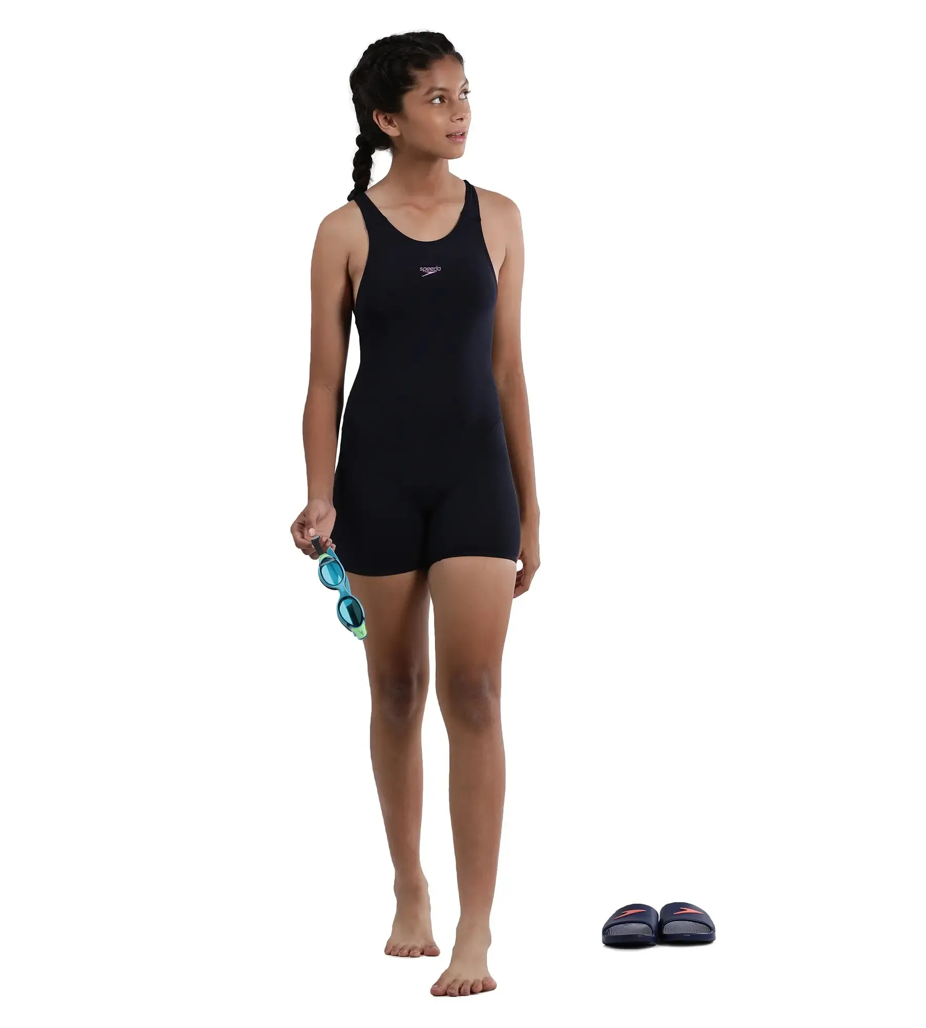 Girl's Essential Endurance  Legsuit Swimwear - Truenavy & Sweet Purple