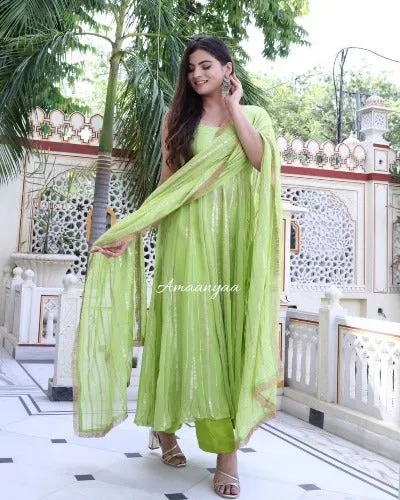 Green Organza Glamourous 3pcs Suit Set