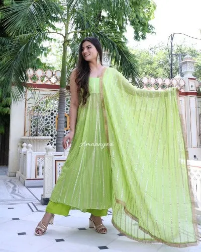 Green Organza Glamourous 3pcs Suit Set