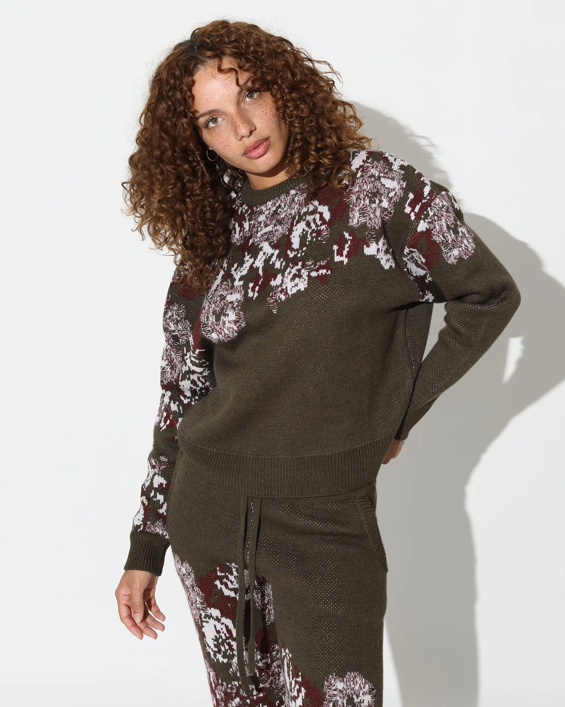 Hanging Floral Distressed Crewneck Sweater