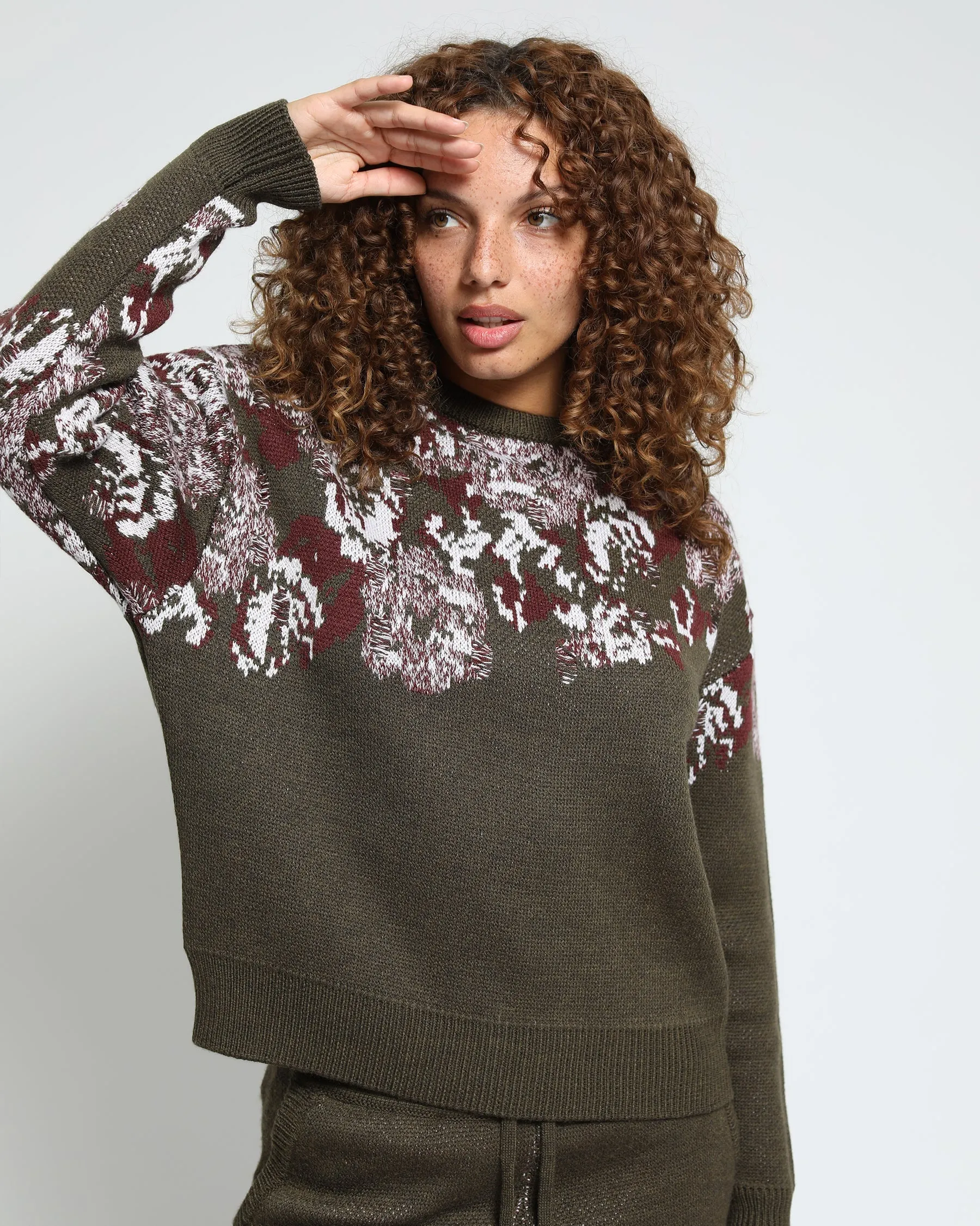 Hanging Floral Distressed Crewneck Sweater