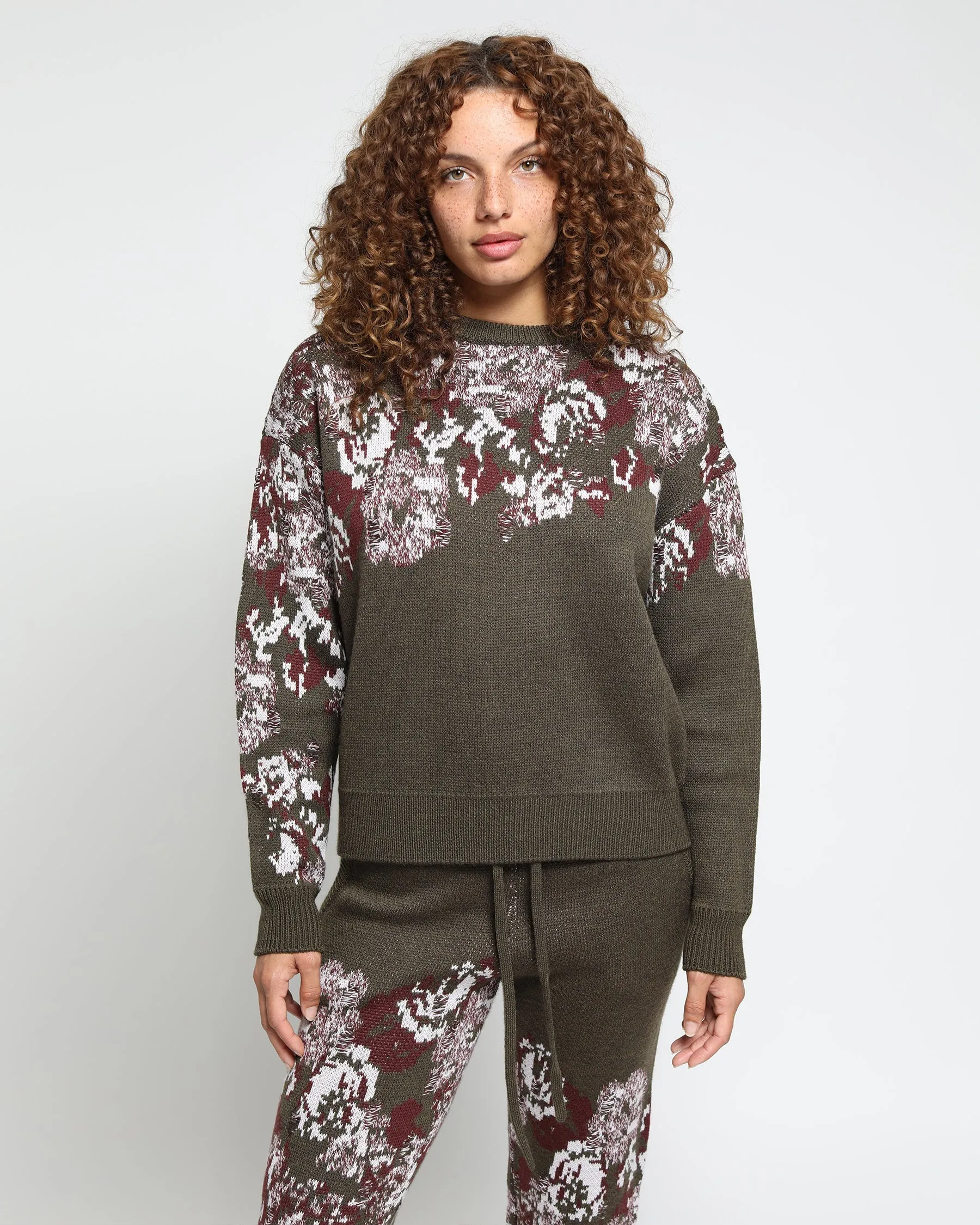 Hanging Floral Distressed Crewneck Sweater