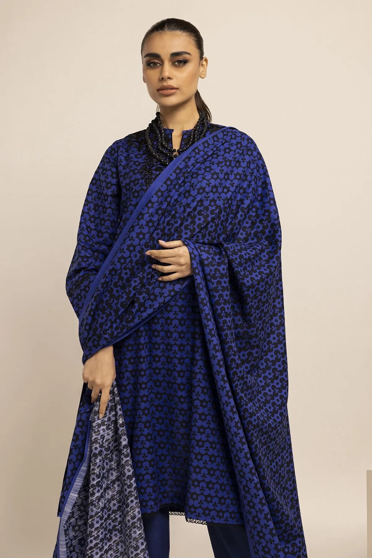 Khaadi Unstitched Embroidered Khaddar 3-Piece Suit - Blue