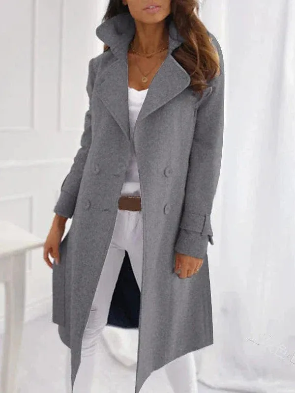 Ladies' Double-Breasted Wool Blend Winter Coat with Thermal Warmth and Windproof Protection