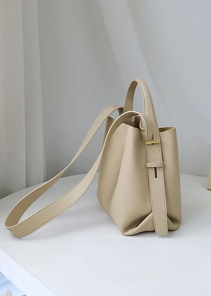 Leather Top Handle Shoulder Bucket Bag