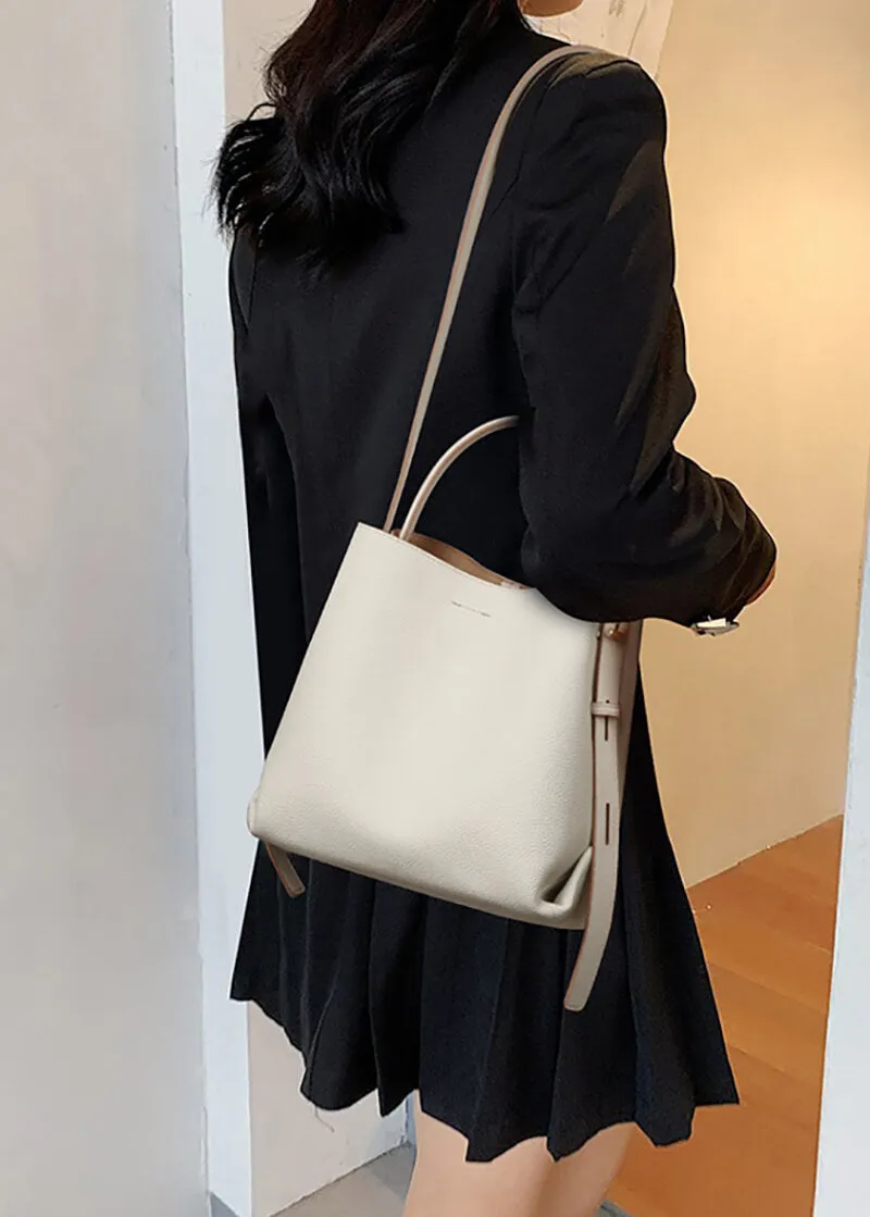 Leather Top Handle Shoulder Bucket Bag