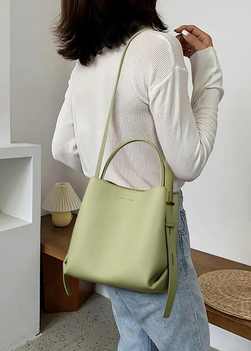 Leather Top Handle Shoulder Bucket Bag