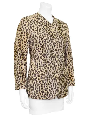 Leopard Faux Fur Collarless Jacket