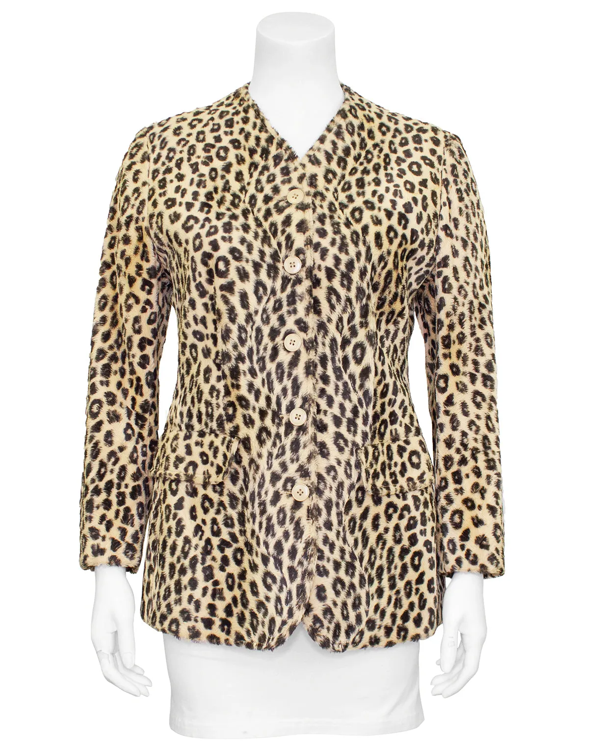 Leopard Faux Fur Collarless Jacket