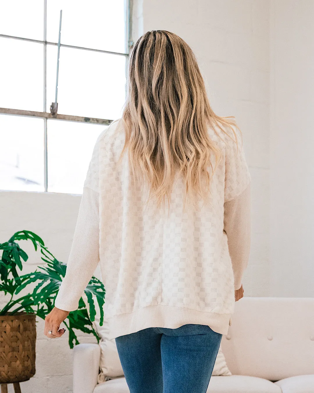 Leslie Ivory Checkered Brushed Sweater