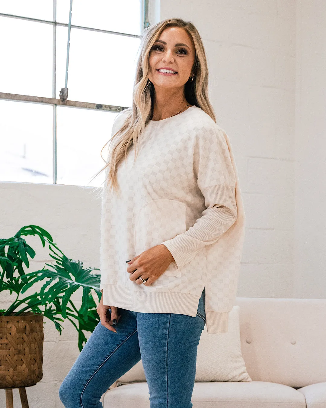 Leslie Ivory Checkered Brushed Sweater