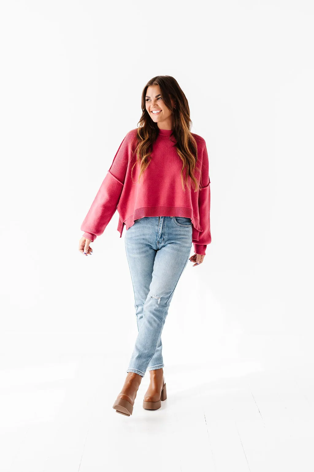 Madeline Knit Sweater in Fuchsia