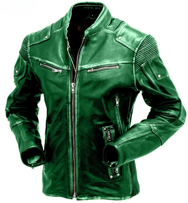 Men Yellow Vintage Motorcycle Cafe Racer Leather Jacket