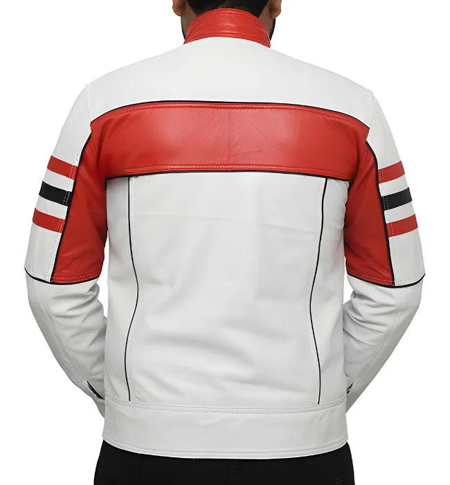 Mens White Biker Nappa Leather Jacket