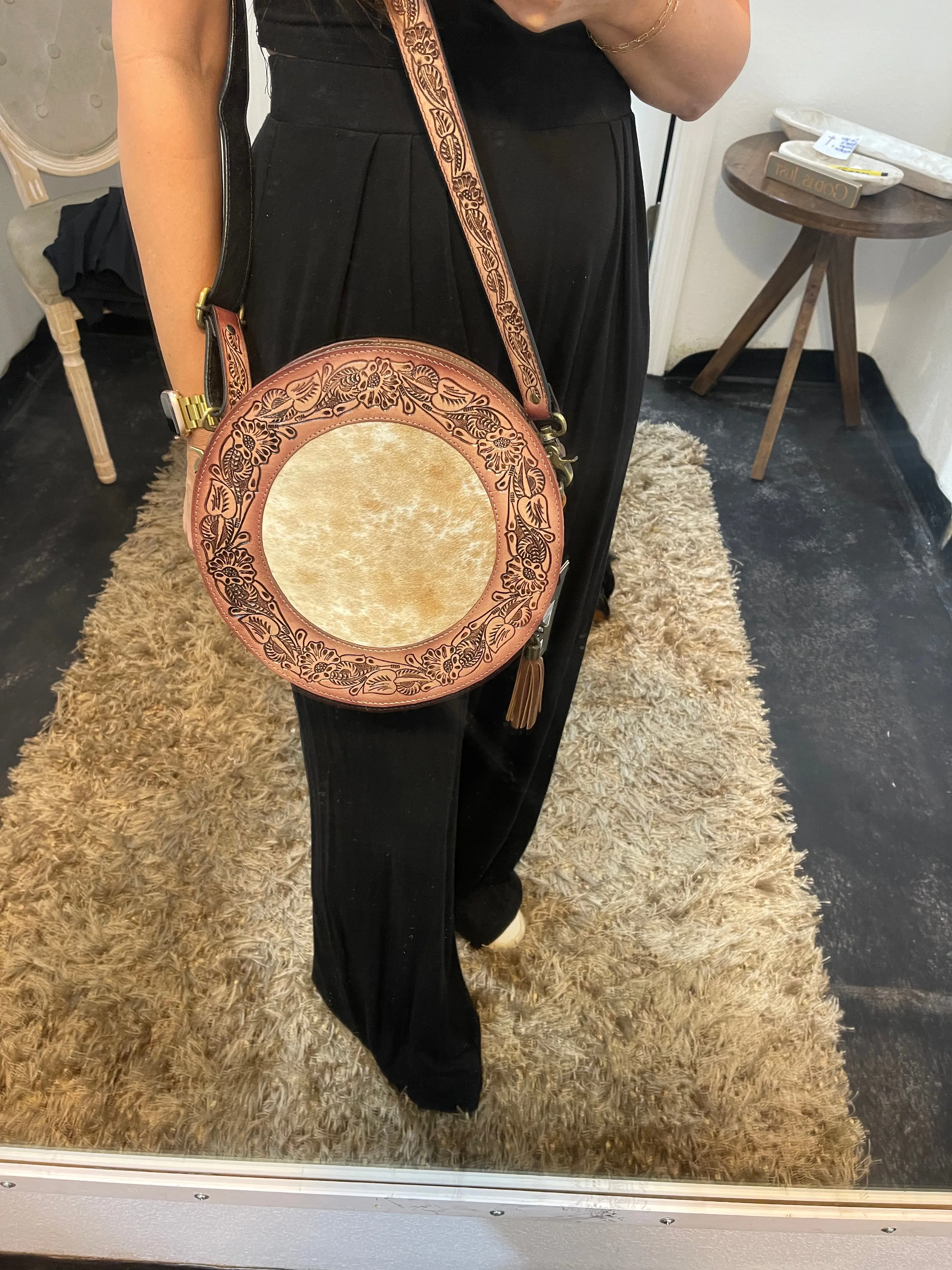 Myra Round Cowhide Handbag