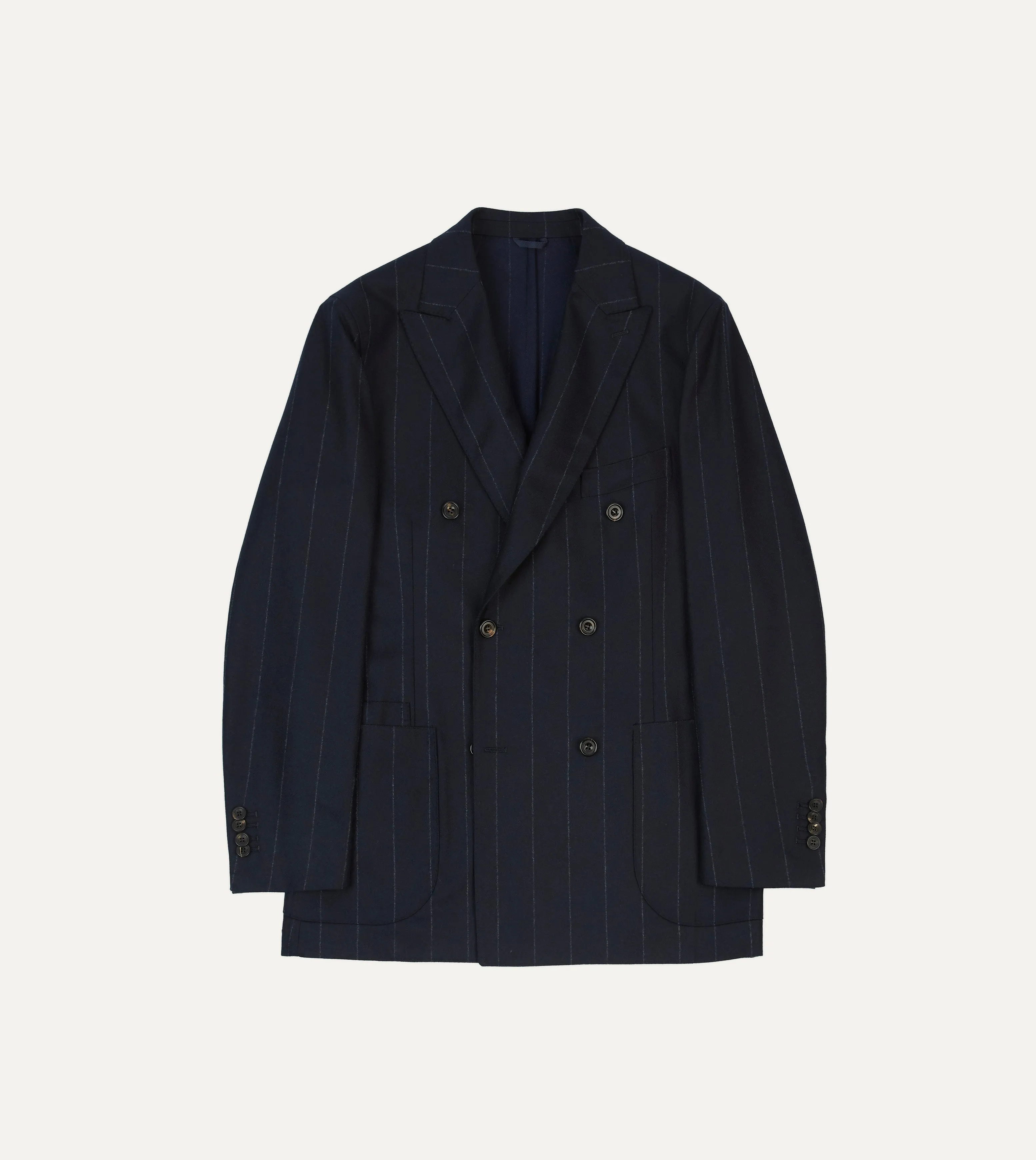 Navy Chalkstripe Wool Double-Breasted Tailored Jacket