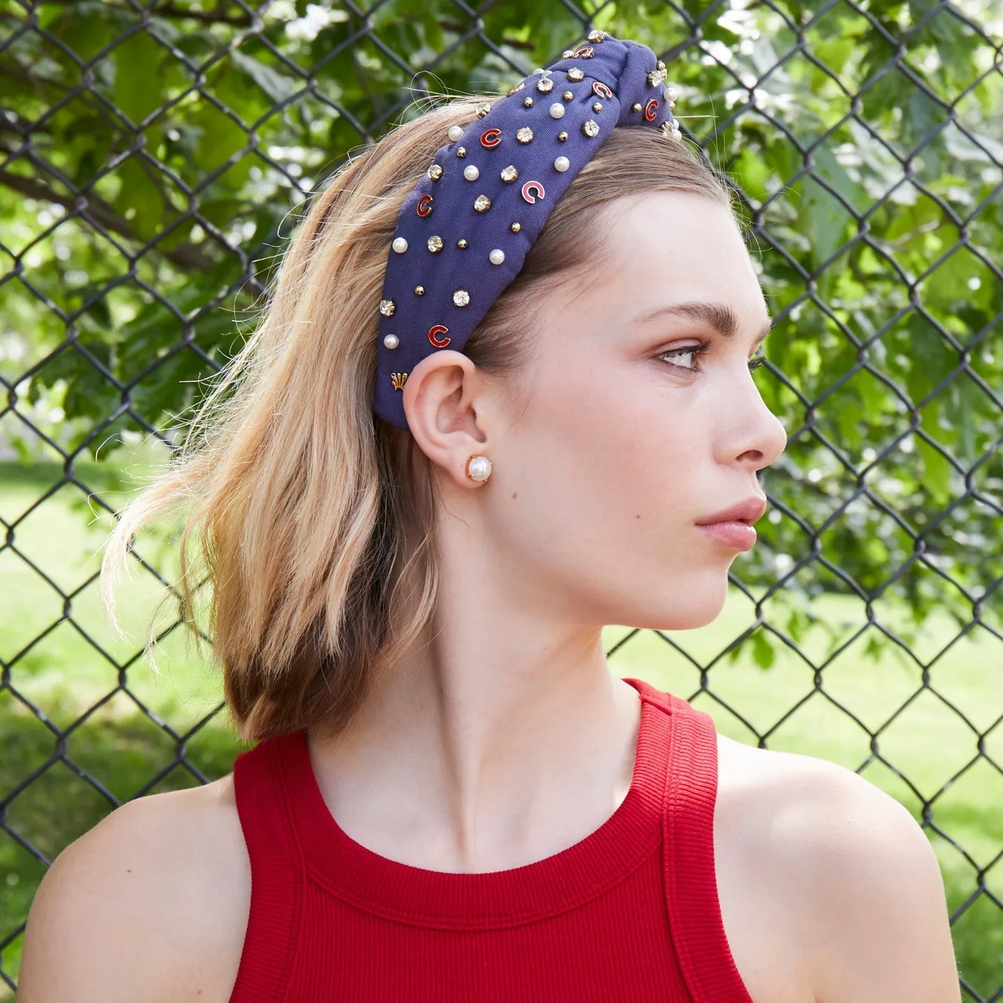 NAVY CHICAGO CUBS EMBELLISHED KNOTTED HEADBAND