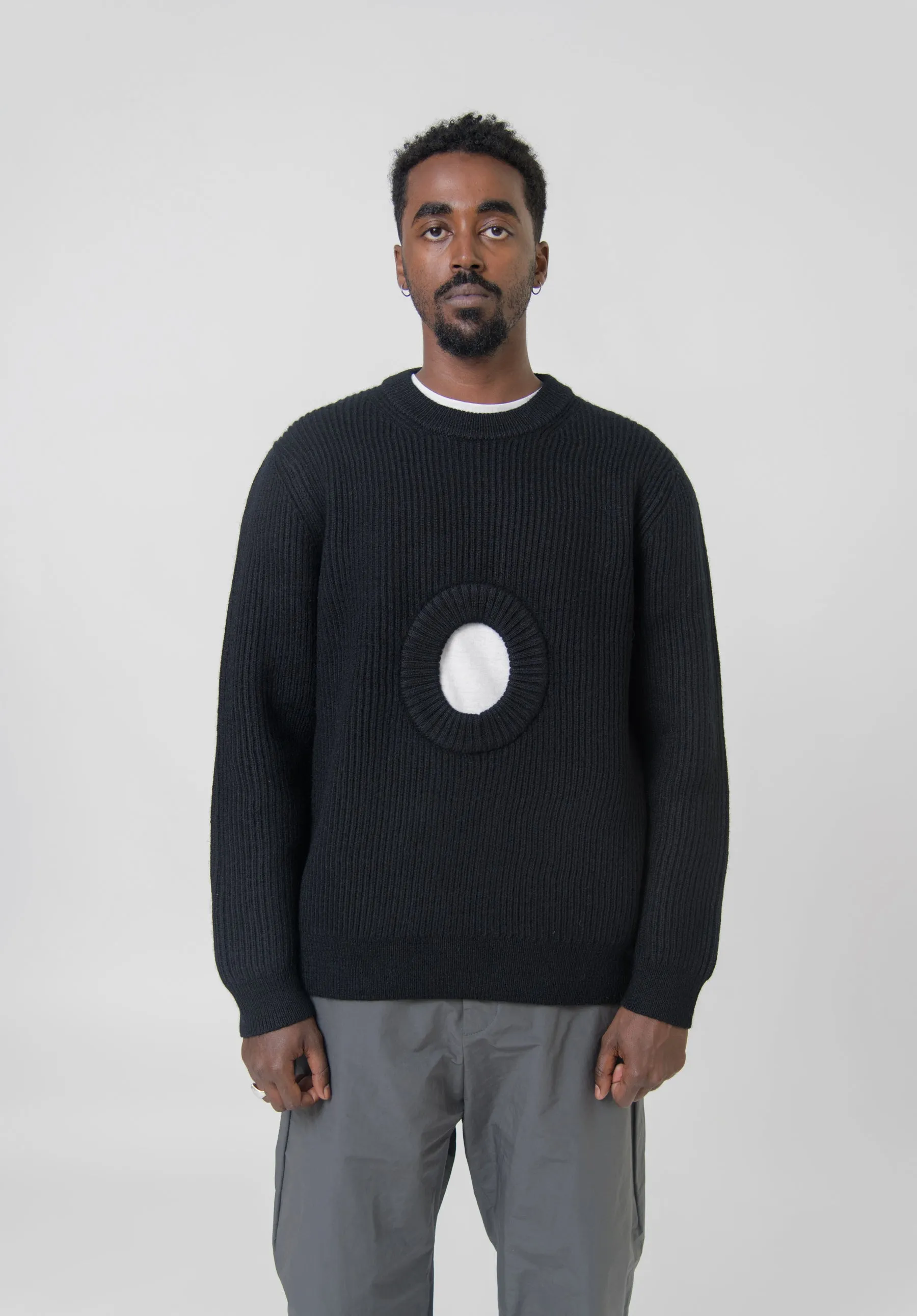 Organic Wool Hole Sweater Black