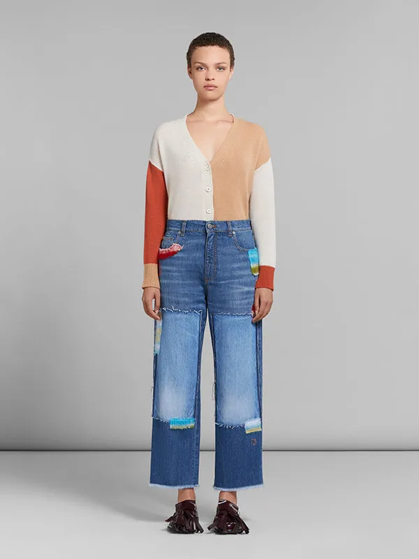 Patchwork Jeans in Mid Blue