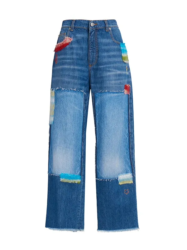 Patchwork Jeans in Mid Blue