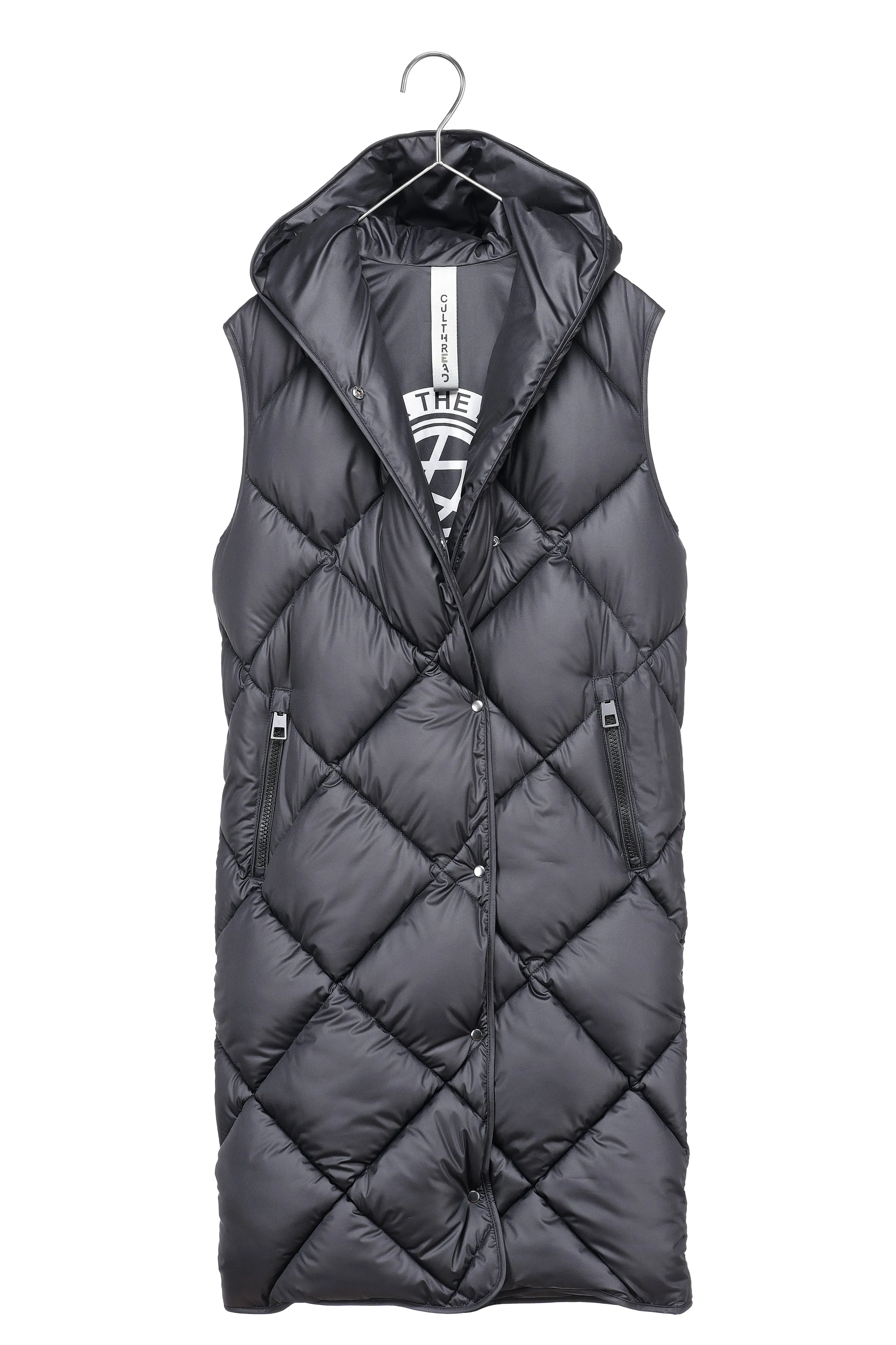 PENZANCE recycled black long sleeveless puffer jacket