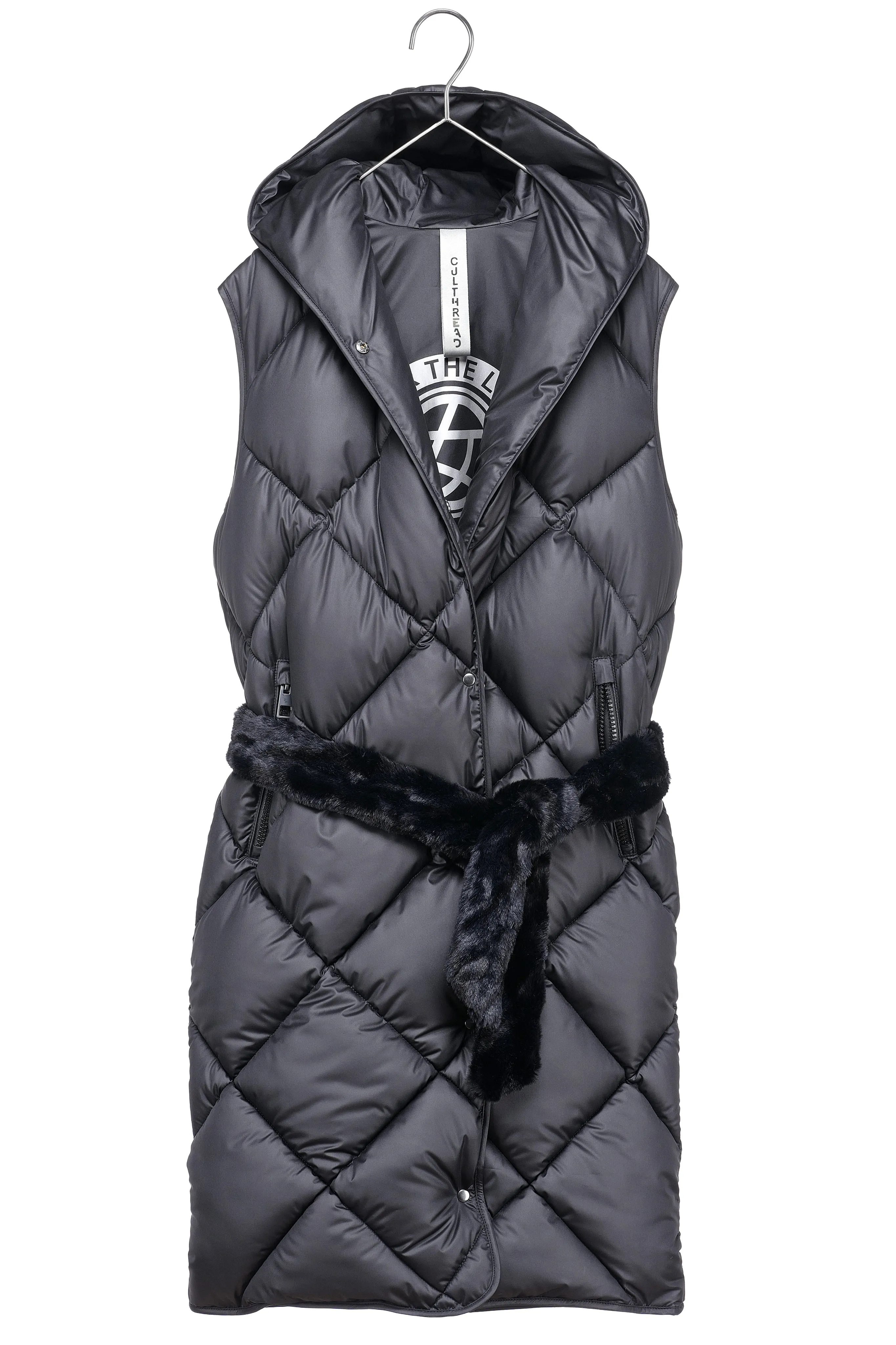 PENZANCE recycled black long sleeveless puffer jacket