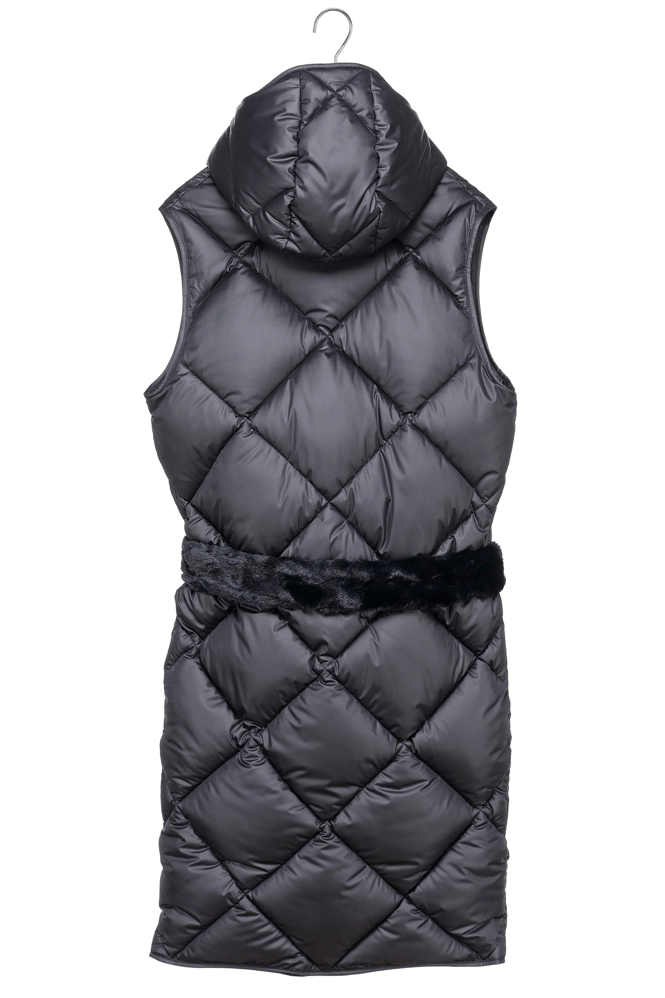 PENZANCE recycled black long sleeveless puffer jacket