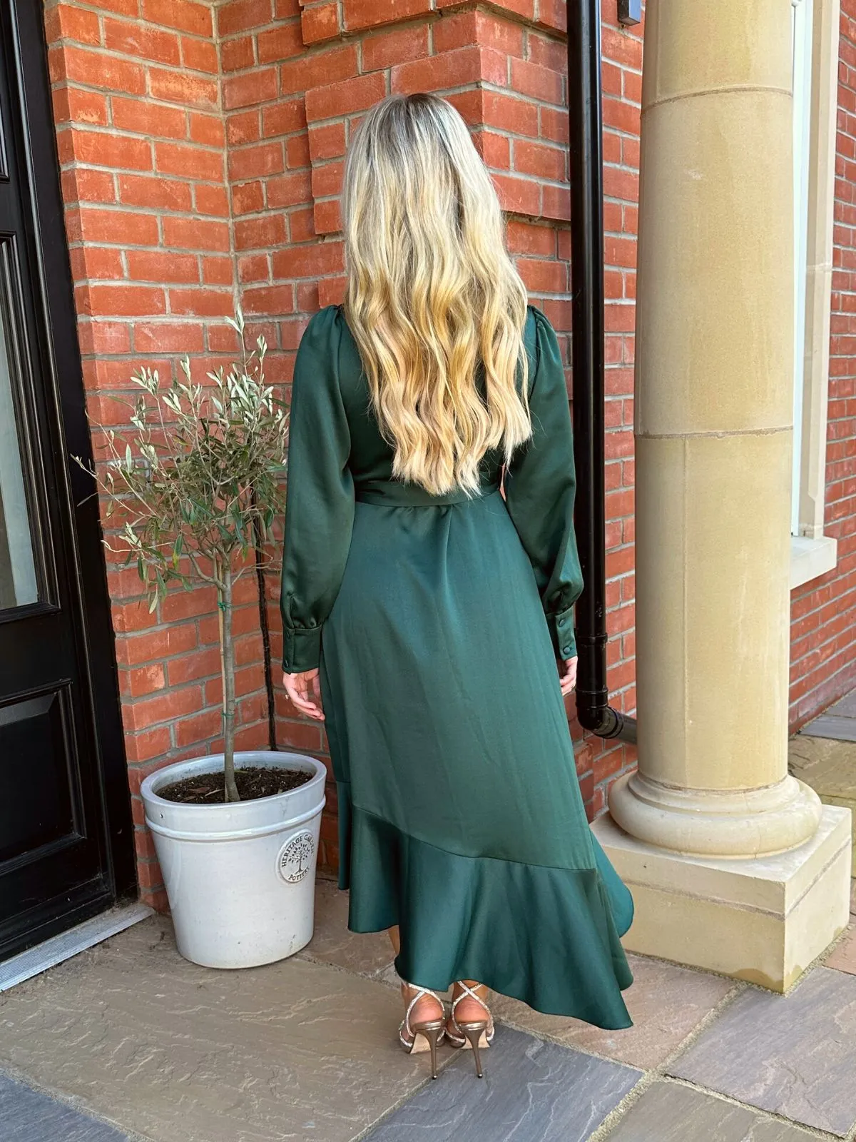 Petite Charlotte Wrap Midi Dress / Forest Green