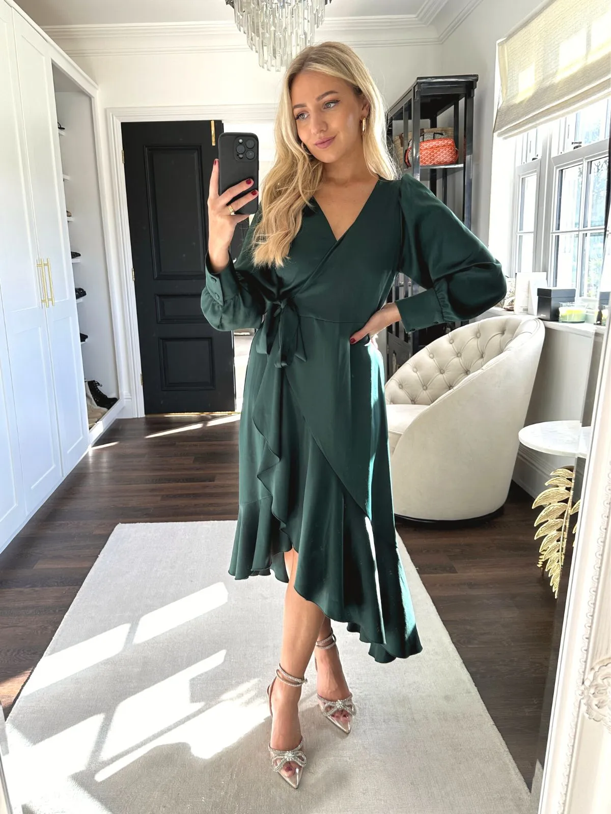 Petite Charlotte Wrap Midi Dress / Forest Green