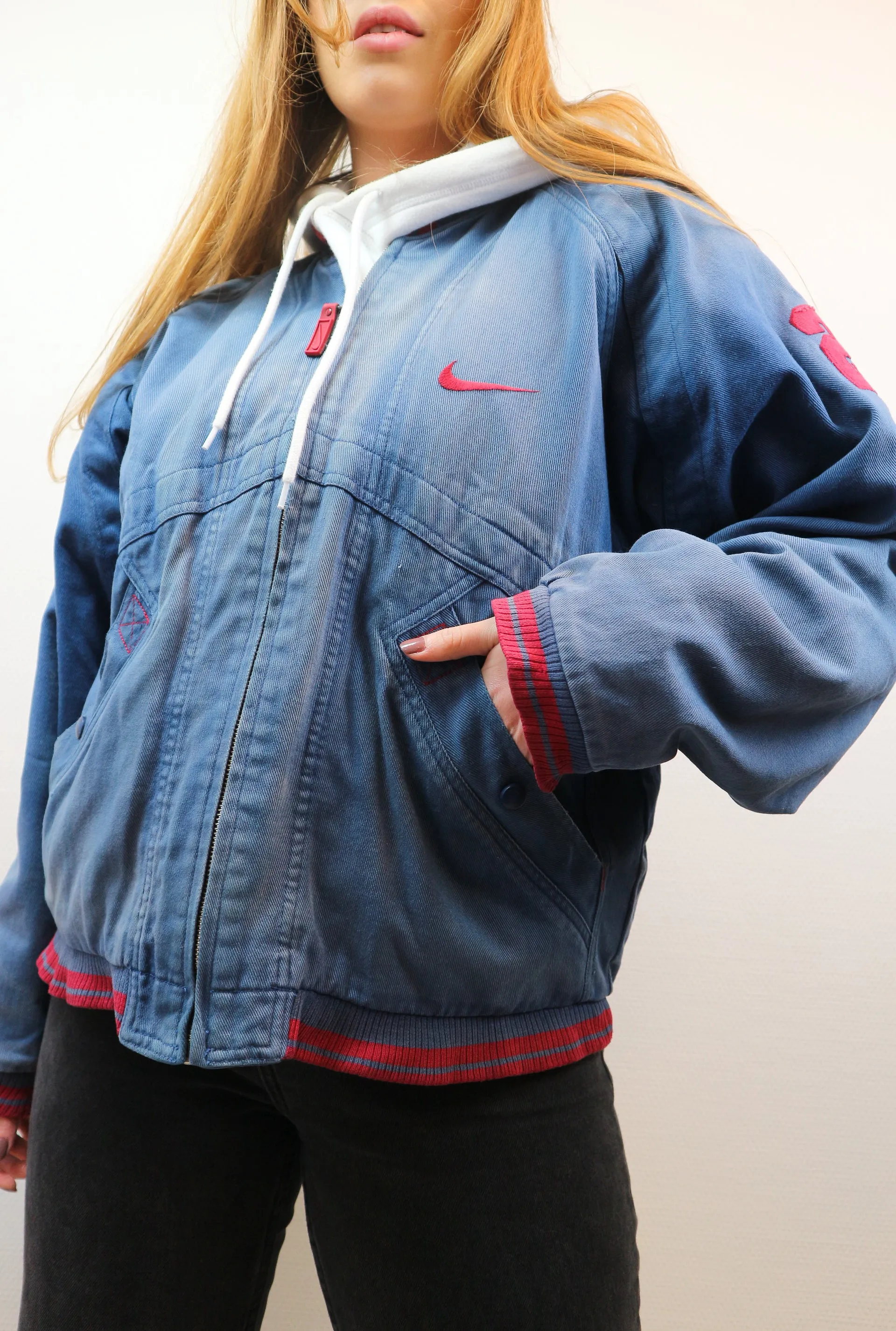 RARE Nike Denim Bomber Jacket M