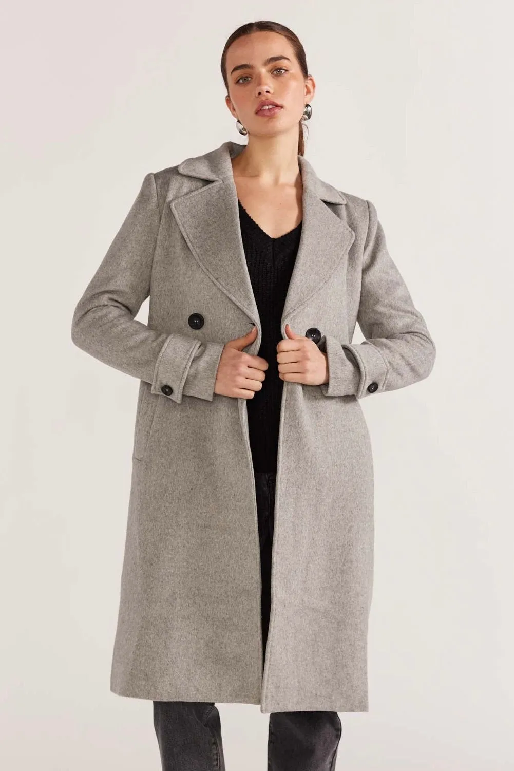 Reade Grey Marle Belted Wool Blend Coat