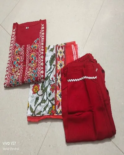 Red Embroidered Addha  Work Salwar Suit Set