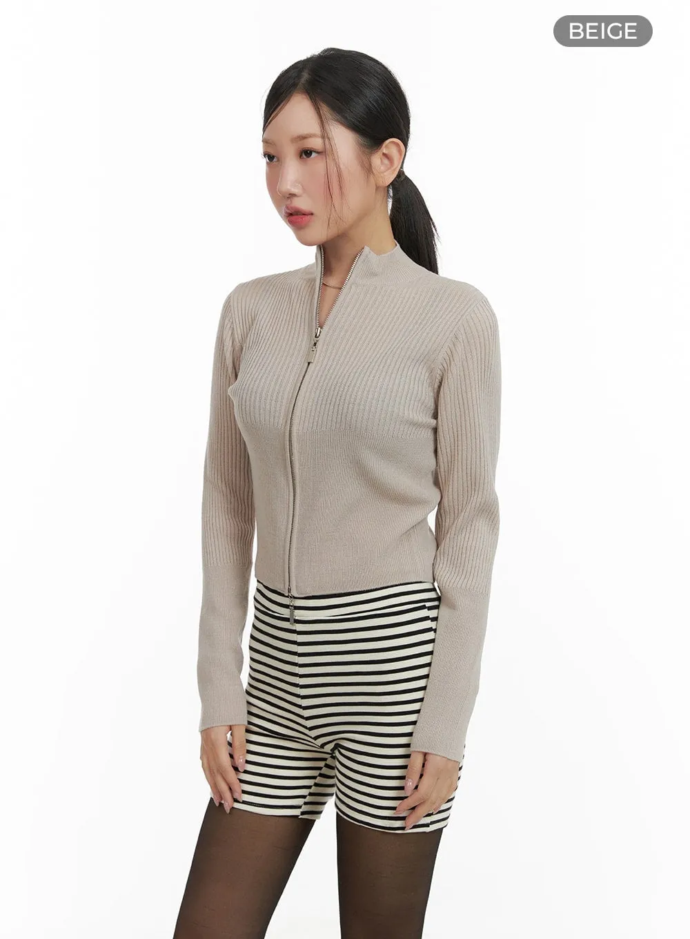 Ribbed Zip-Up Sweater CA409