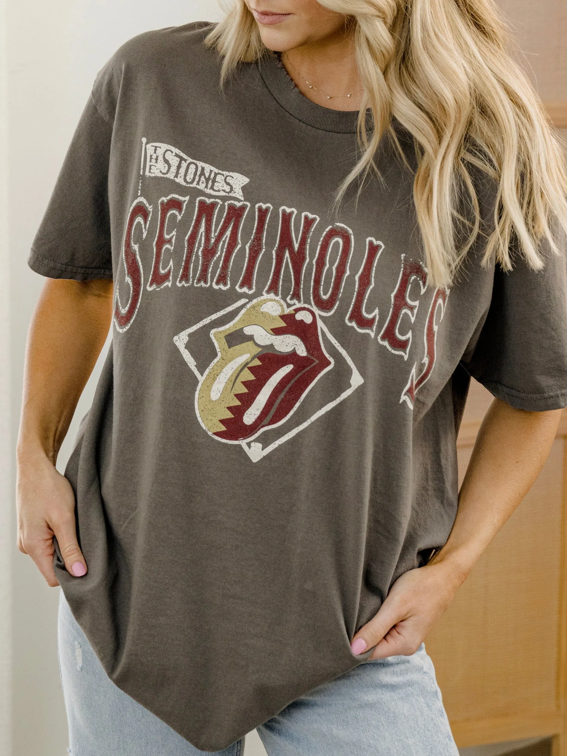 Rolling Stones Florida State Seminoles Baseball Diamond Off Black Thrifted Tee