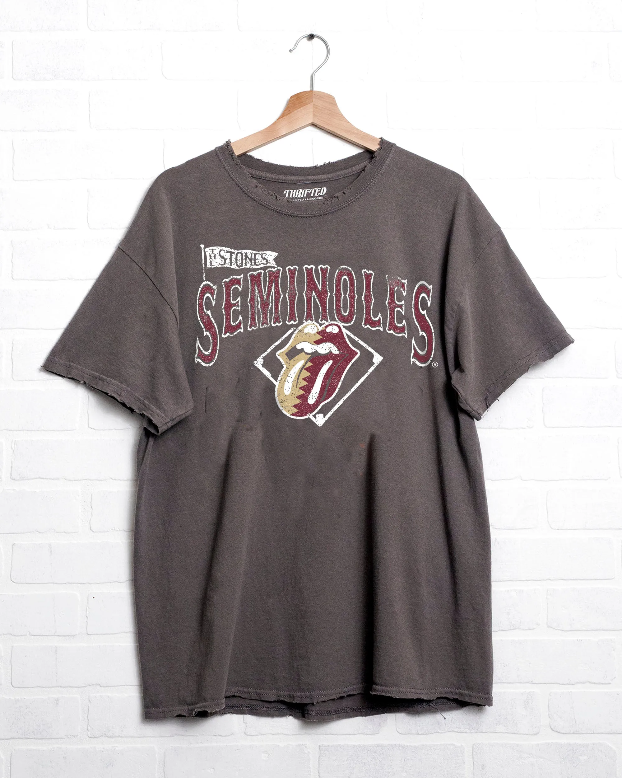 Rolling Stones Florida State Seminoles Baseball Diamond Off Black Thrifted Tee