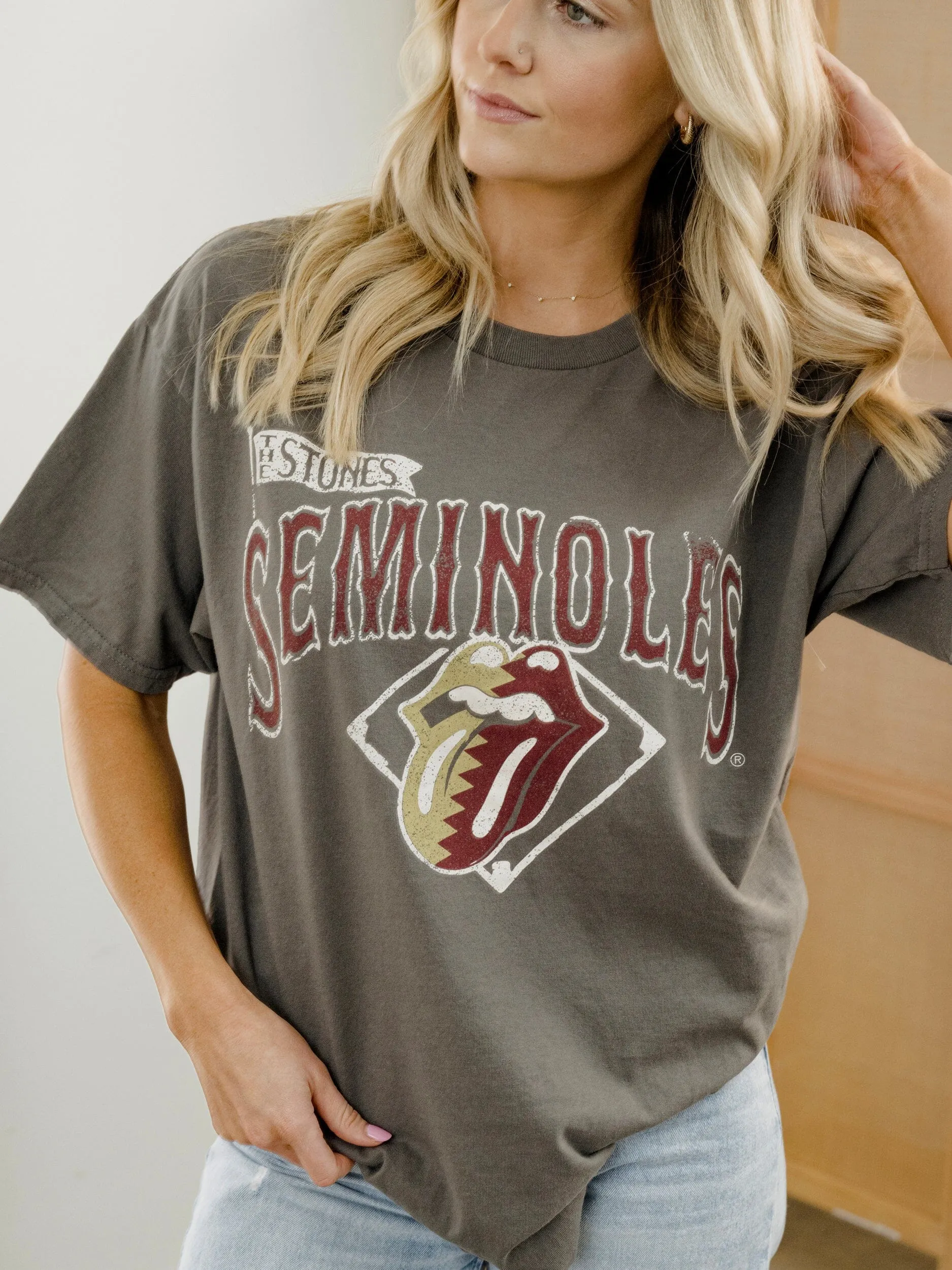 Rolling Stones Florida State Seminoles Baseball Diamond Off Black Thrifted Tee