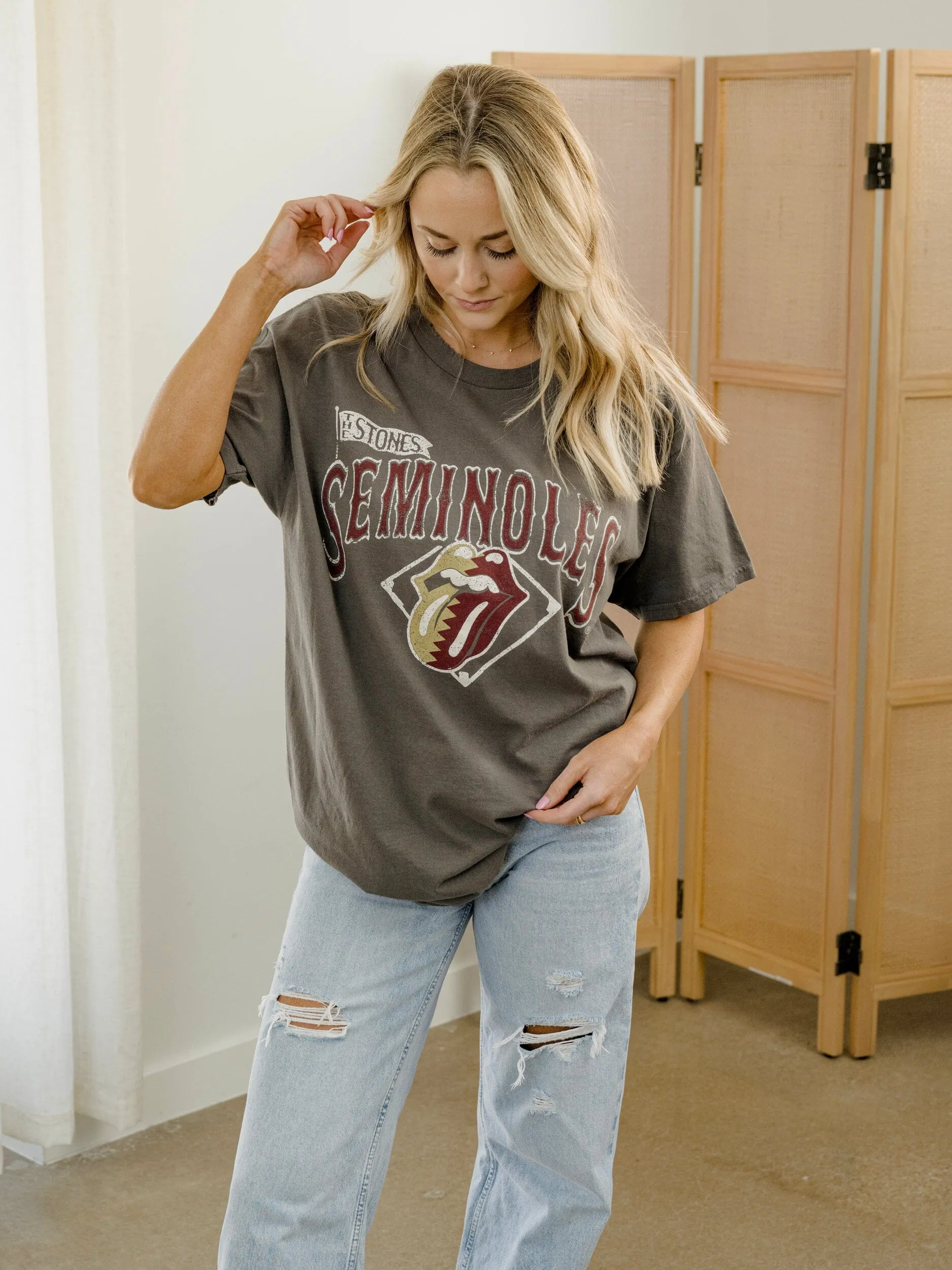 Rolling Stones Florida State Seminoles Baseball Diamond Off Black Thrifted Tee