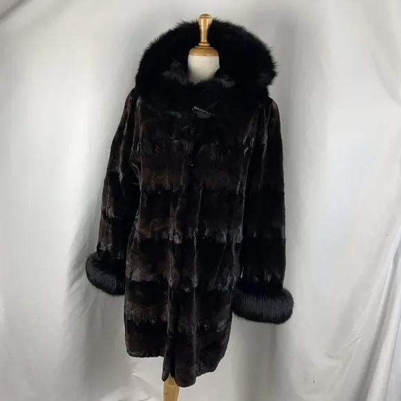 Sheared minkcoat with fox trim 3/4