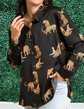 Silky Cheetah Button Down PLUS