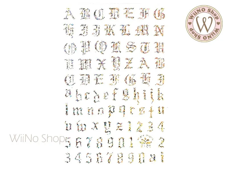 Silver Holographic Old English Letter Adhesive Nail Art Sticker - 1 pc (R180SH)